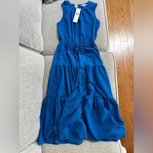 Calvin Klein Sleeveless Tiered Midi Dress in Royal Blue